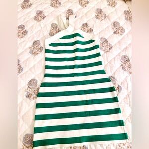 Green and White Striped Halter Dress